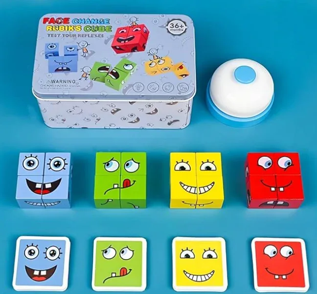 Juego de emociones con cubos de madera, tarjetas y campana — foto 2