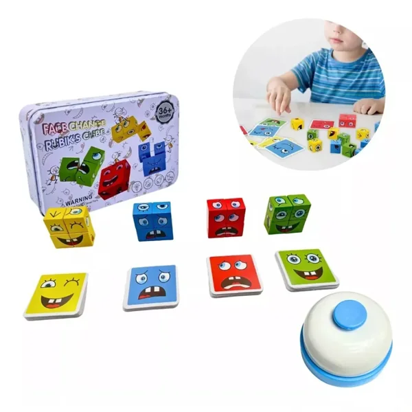 Juego de emociones con cubos de madera, tarjetas y campana