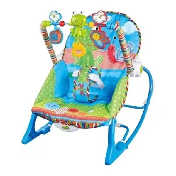 Mecedora para bebé convertible azul con barra de juguetes