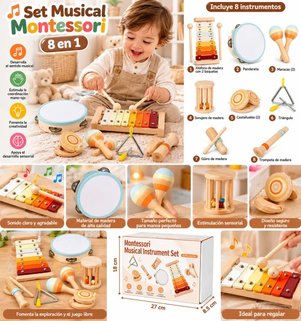Set musical Montessori de madera 8 en 1 - Cucurumi